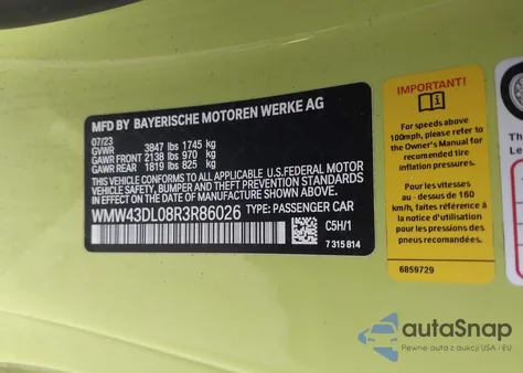 2024 Mini Convertible Cooper S z USA, uszkodzony, nr VIN WMW43DL08R3R86026